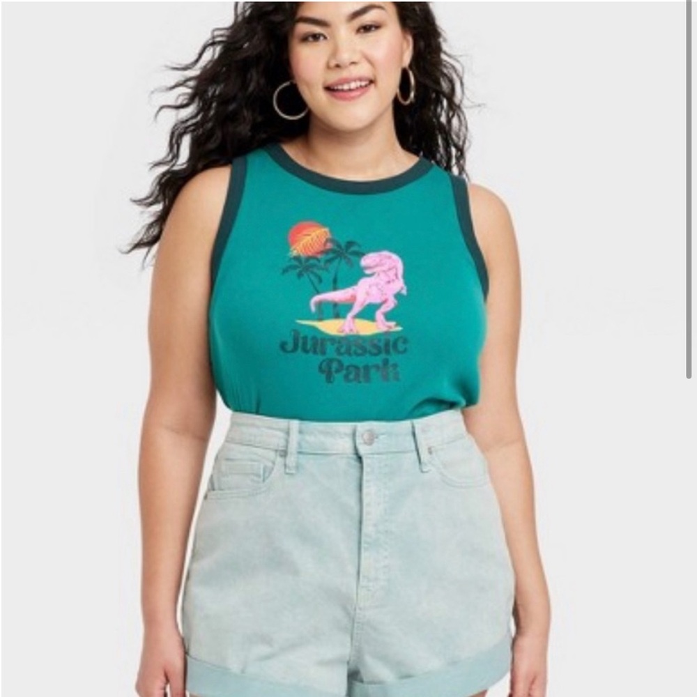Jurassic Park Green Ribbed Tank Top